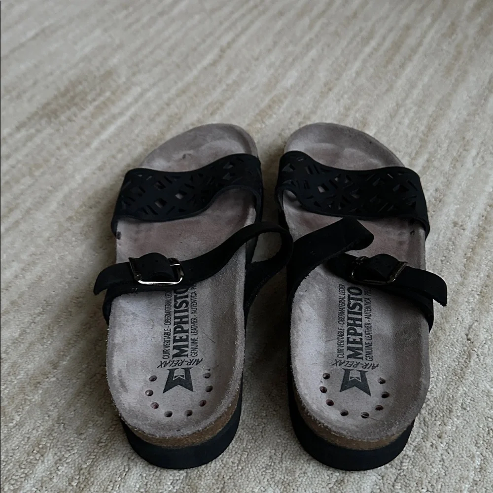 EUC Mephisto Women's Hirena Slide Sandal Double Strap Black EU 38 | US 8